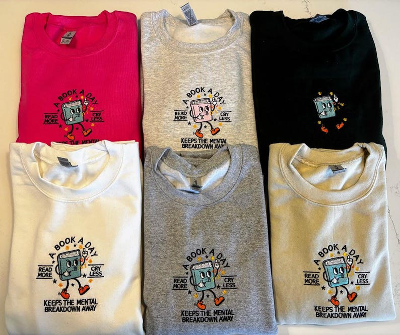 Book Lover Sweatshirt, Embroidered Reading Crewneck, Mental Health Gift, Cozy Spring Outfit, Father's Day or Grad Gift for Readers, BookClub il_794xN.6209131748_9rxd.jpg