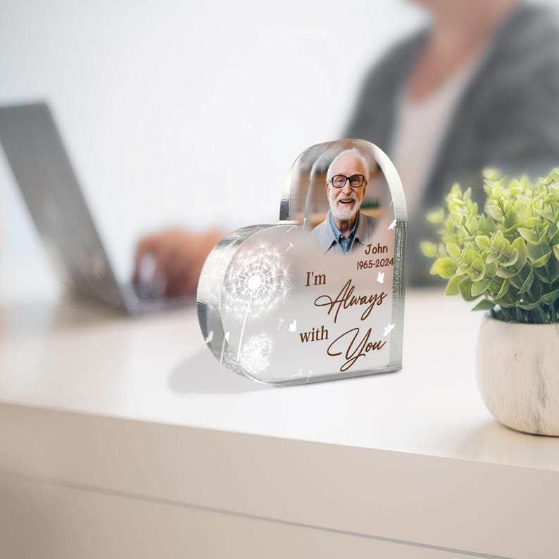 Personalized Memorial Heart Acrylic Photo Block, Custom Memorial Plaque, Sympathy Gifts for Family, Bereavement Keepsake,Gift for Loved Ones