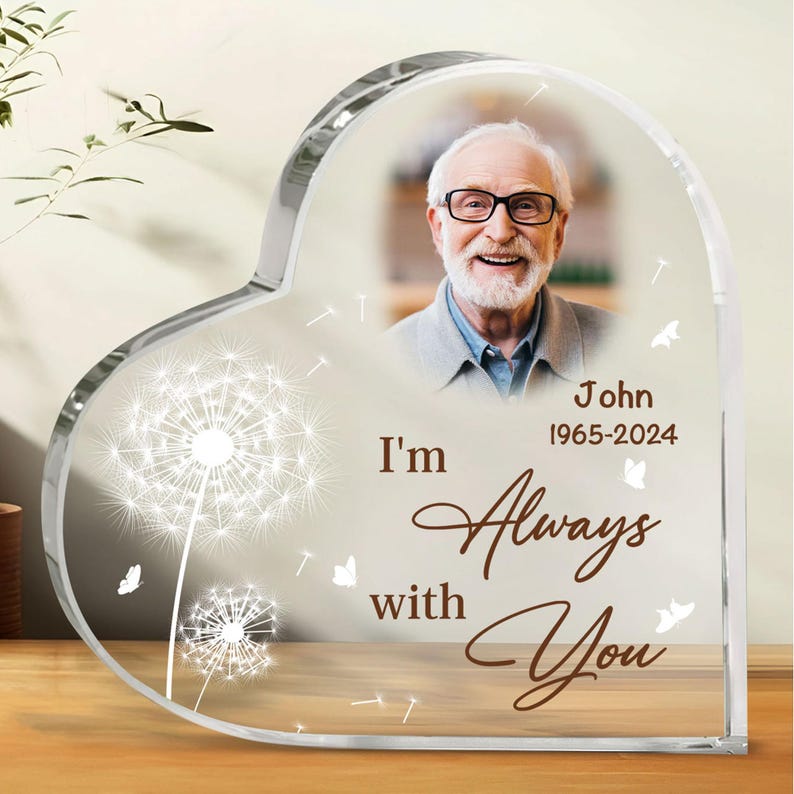 Personalized Memorial Heart Acrylic Photo Block, Custom Memorial Plaque, Sympathy Gifts for Family, Bereavement Keepsake,Gift for Loved Ones