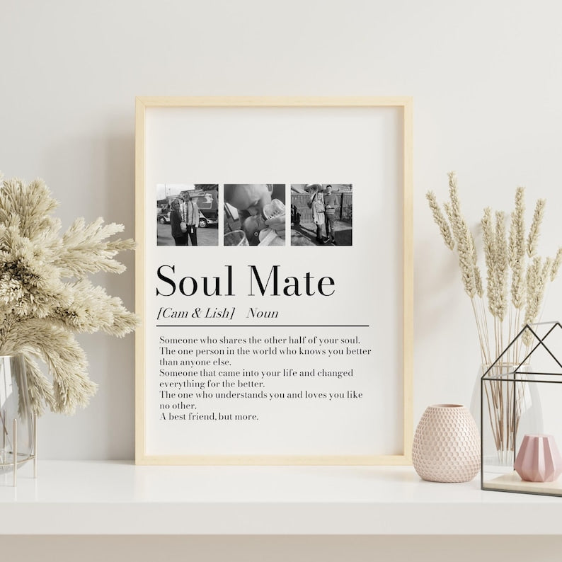 Personalised Couple Picture Collage Memorable Gift for Partner, Christmas Gift for Her Him, Soulmate definition, Wedding Gift for Him Her (No Frame)