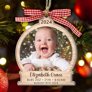 Personalized Baby's First Christmas Ornament 2024, Baby Stats Ornament, Custom Baby Photo Ornament, 1st Christmas Gift, Baby Keepsake Gifts