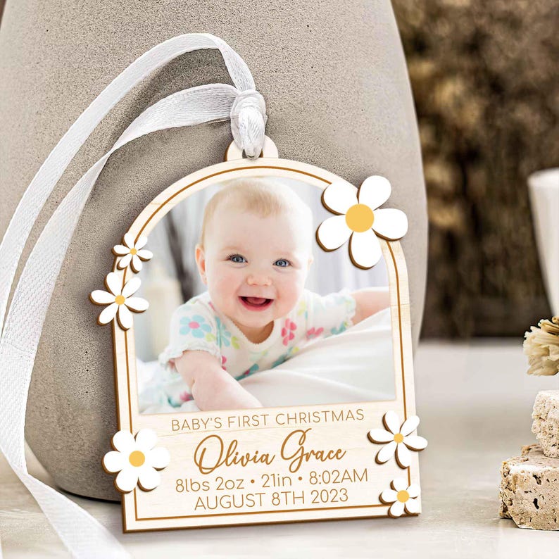 Personalized Baby's First Christmas Ornament 2024, Birth Stat First Christmas Ornament, Custom Baby Photo Ornament, New Baby Keepsake Gifts
