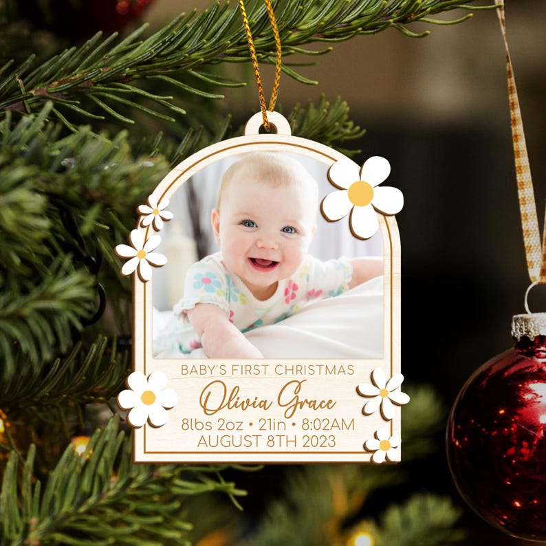 Personalized Baby's First Christmas Ornament 2024, Birth Stat First Christmas Ornament, Custom Baby Photo Ornament, New Baby Keepsake Gifts