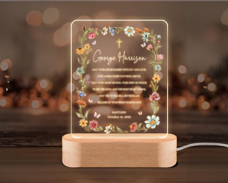 Baptism Gift Girl, Baptism Night Light, Custom Baby Night Lamp, Nursery Decor, Christening Gifts, Dedicated Gift, Personalized Baby Gift