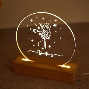 Personalized Night Lamp with Birth Flower, Birth Flower Night Light, Birthday Gift, Custom Night Light with Name, Anniversary Gift