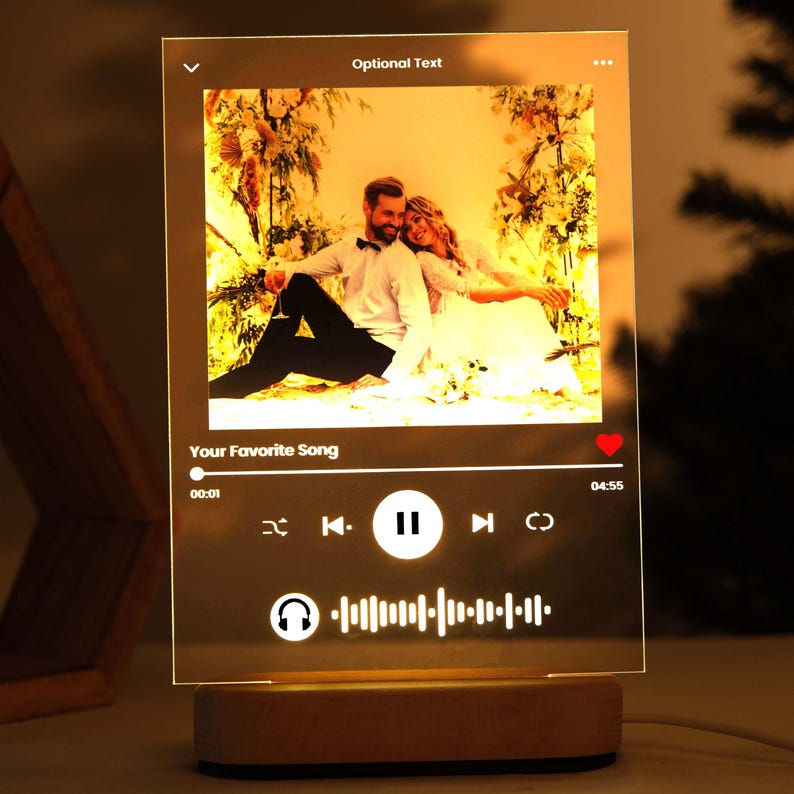 Personalized Photo Night Light Plaque, Music Love Gift, Christmas Gift, Custom Frame, Bedroom Decor, Custom Led Night Light, Gift for her