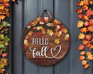 Hello Fall Door Sign, Autumn Door Hanger, Fall Welcome Sign, Autumn Decor, Thanksgiving Front Door Decor, Fall Wreath, Fall Home Decor