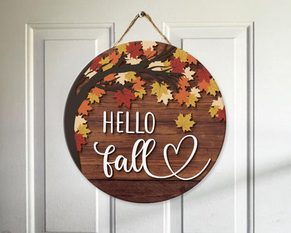 Hello Fall Door Sign, Autumn Door Hanger, Fall Welcome Sign, Autumn Decor, Thanksgiving Front Door Decor, Fall Wreath, Fall Home Decor