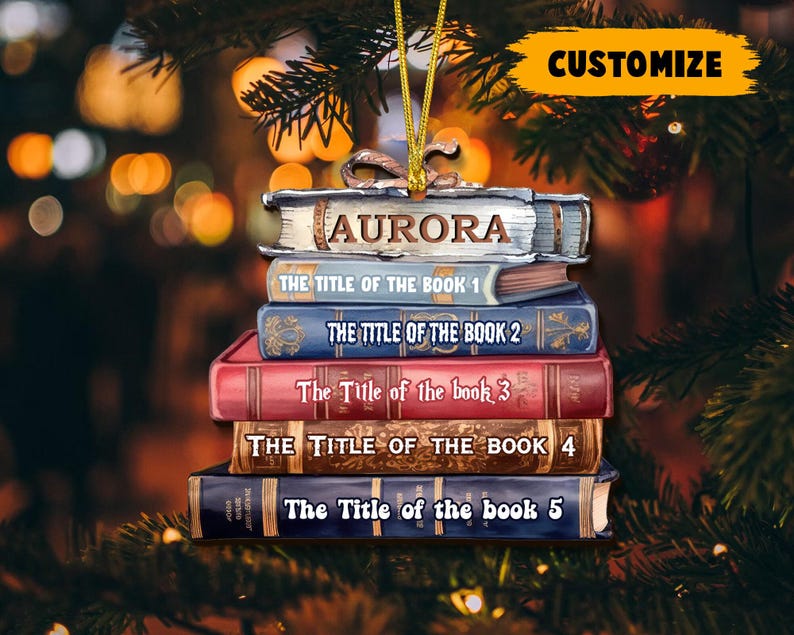 Personalized Christmas Book Tree Name Ornament, Custom Bookish Ornament, Book Club Ornament, Librarian Gift, Book Lover Gift, Bookworm Gifts