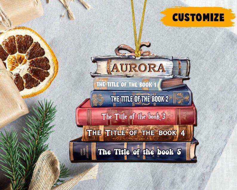 Personalized Christmas Book Tree Name Ornament, Custom Bookish Ornament, Book Club Ornament, Librarian Gift, Book Lover Gift, Bookworm Gifts