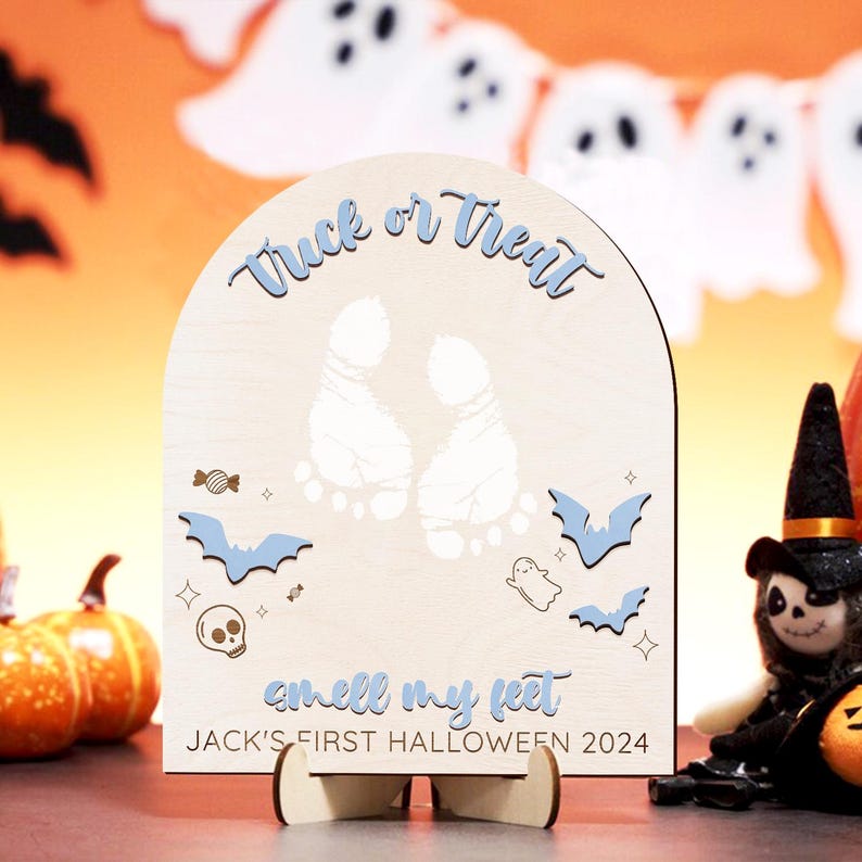 Personalized Halloween Footprint Sign, Baby's First Halloween, Halloween Sign, Halloween Keepsake, Halloween DIY Crafts,Halloween Decor