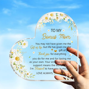 Personalized Stepmother Gift From Daughter, To My Bonus Mom Heart Acrylic Plaque, Mothers Day Gift, Gift For Step Mom, Gifts For Stepmom