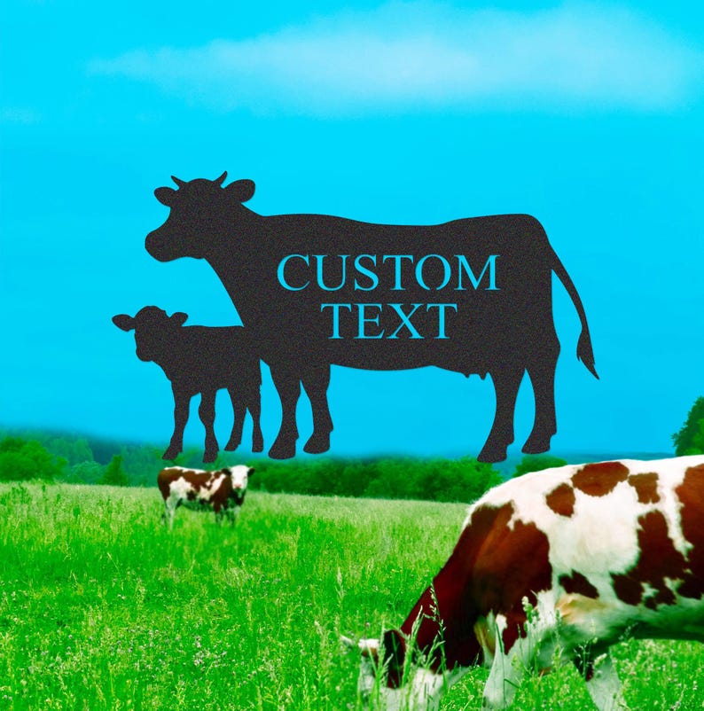 Personalized Two Cows Farm Sign, Custom Ranch Metal Sign,Cow Cattle Sign,Barn Decor,Farmhouse Entrance Sign,Family Name Metal Sign