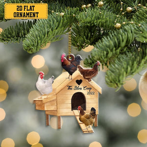 Personalized Chicken Coop Ornament With Name, Christmas Chicken Ornament, Custom Chicken Farmhouse Ornament, Farm Chicken Christmas Ornament