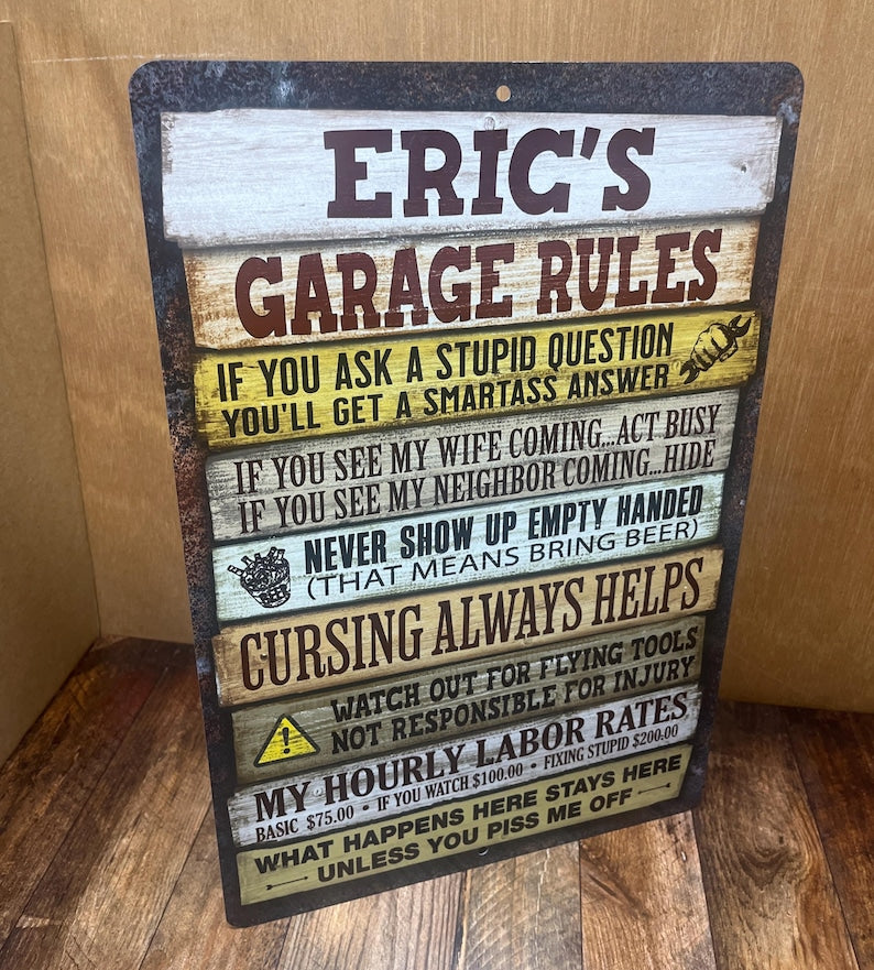 Garage Rules Sign, Personalized Workshop Rules, Funny Shop Decor, Gift for Him