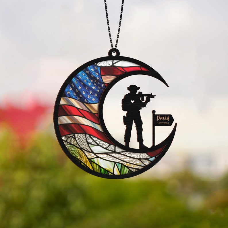 Soldier Memorial Suncatcher Personalized, Sympathy Gift, Veteran Army Gift, Military Remembrance, Veteran Day Gift, Loss Of Dad, Grandpa Memorial Day