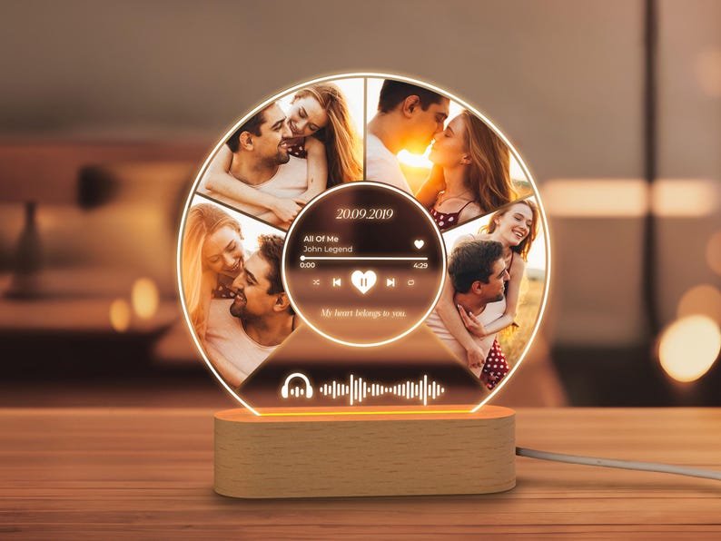 Song Plaque, Valentines Gift, Anniversary Gifts for Him Personalized, Photo Night Light, Custom Music Plaque with Photos Music Lover Gift