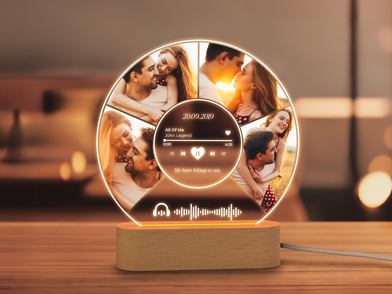 Song Plaque, Valentines Gifts, Photo Night Light, Custom Music Plaque with Photos Music Lover Gift, Couple Gifts Anniversary Gift for Couple