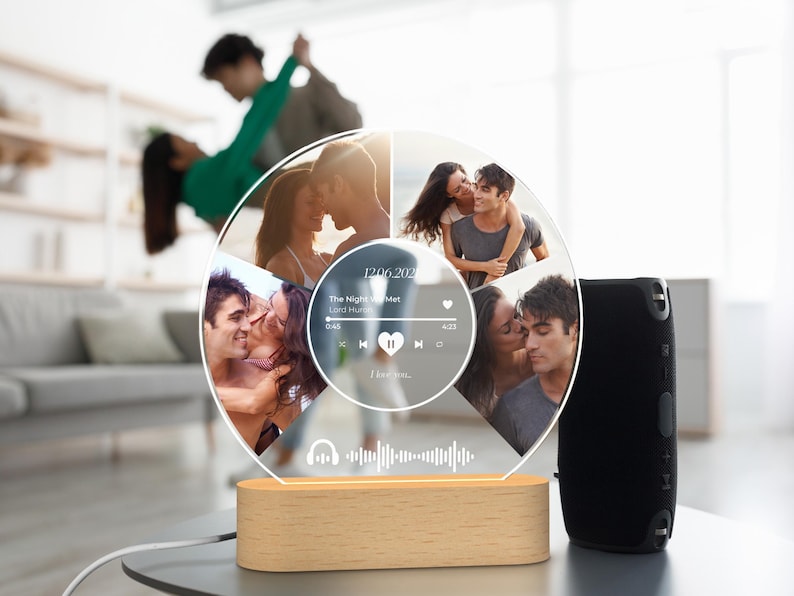 Song Plaque, Valentines Gifts, Photo Night Light, Custom Music Plaque with Photos Music Lover Gift, Couple Gifts Anniversary Gift for Couple