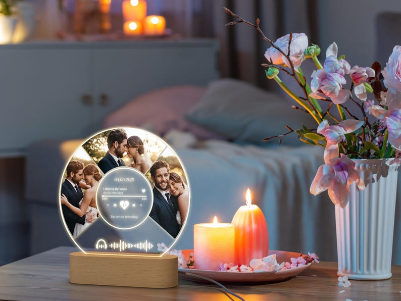 Song Plaque, Valentines Gift, Anniversary Gifts for Him Personalized, Photo Night Light, Custom Music Plaque with Photos Music Lover Gift
