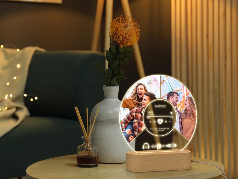 Song Plaque, Valentines Gift, Anniversary Gifts for Him Personalized, Photo Night Light, Custom Music Plaque with Photos Music Lover Gift