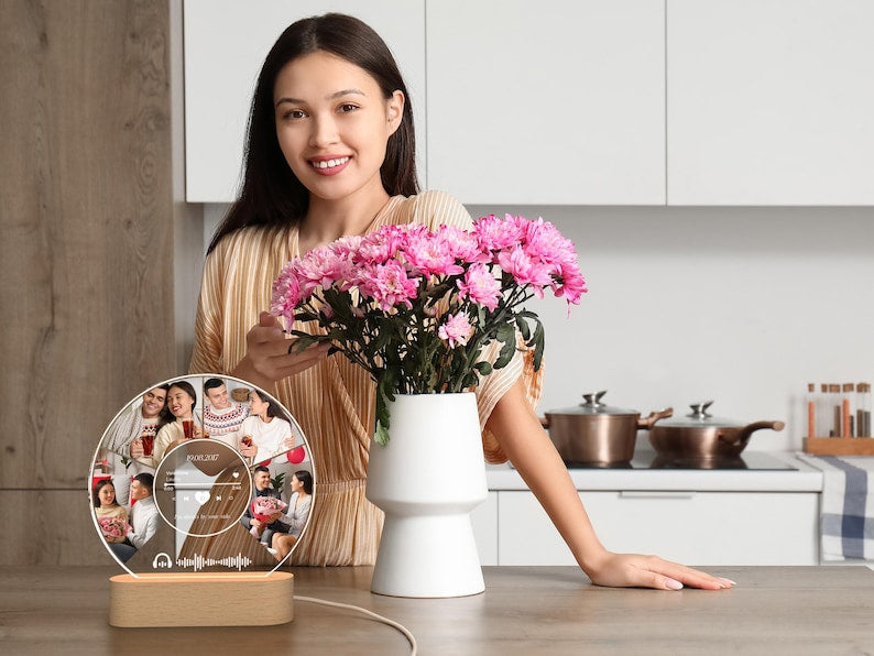 Song Plaque, Valentines Gifts, Photo Night Light, Custom Music Plaque with Photos Music Lover Gift, Couple Gifts Anniversary Gift for Couple