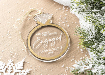First Christmas Engaged Ornament, Personalized Acrylic Engagement Ring Christmas Ornament, 2024, Newly Engaged Gift, Engagement Gift