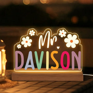 Personalized Name Desk Plate for Teacher Night Light, Custom Name Sign for Desk, Lighted Acrylic Nameplate, Gift for Teacher