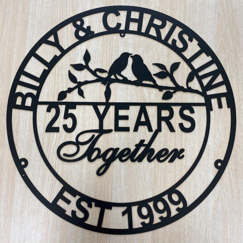 Custom 25th Anniversary Gifts For Her Him Parents,Personalized Wedding Robin Metal Sign,Last Name Sign,Wedding Anniversary Gift,Housewarming