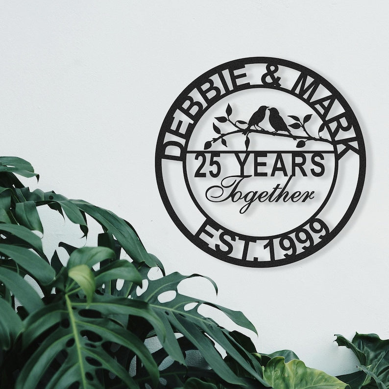 Custom 25th Anniversary Gifts For Her Him Parents,Personalized Wedding Robin Metal Sign,Last Name Sign,Wedding Anniversary Gift,Housewarming