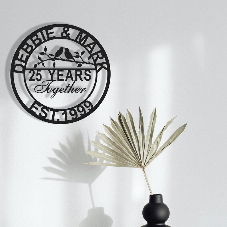 Custom 25th Anniversary Gifts For Her Him Parents,Personalized Wedding Robin Metal Sign,Last Name Sign,Wedding Anniversary Gift,Housewarming