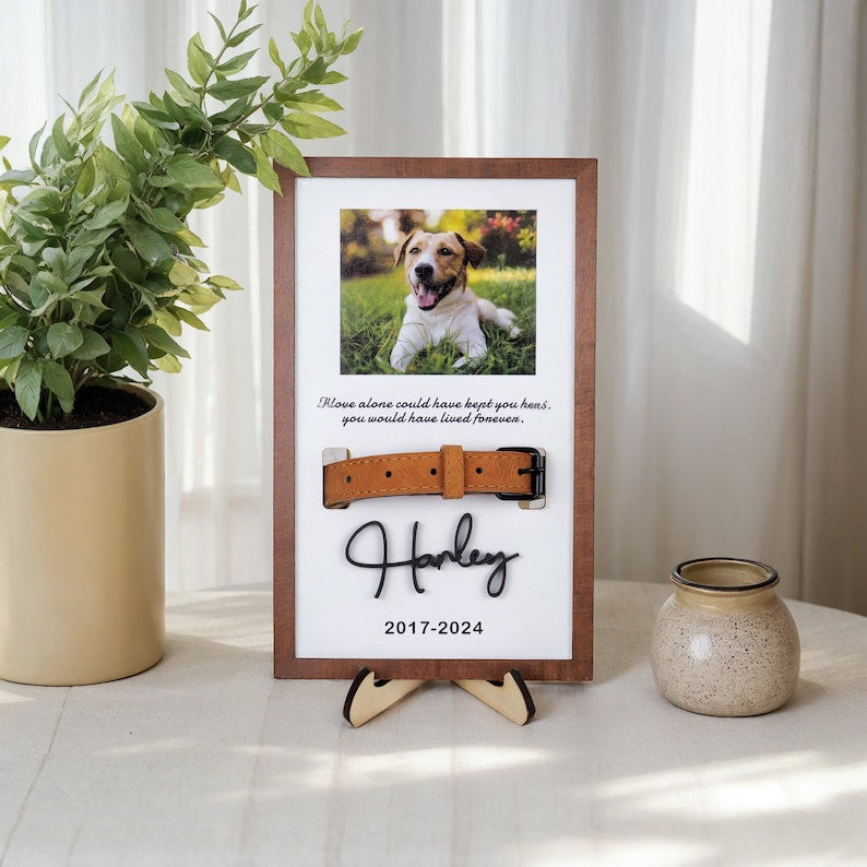 Memorial Pet Collar Sign, Custom Dog Memorial Gifts,Dog Memorial Wood Frame With Collar Holder, Pet Sympathy Gift