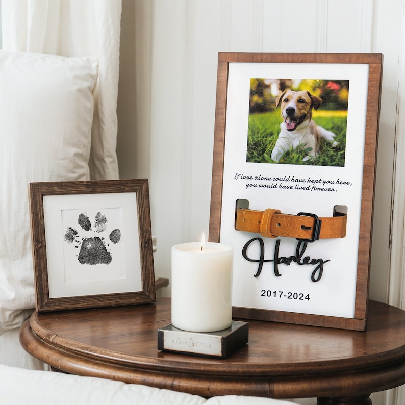 Memorial Pet Collar Sign, Custom Dog Memorial Gifts,Dog Memorial Wood Frame With Collar Holder, Pet Sympathy Gift