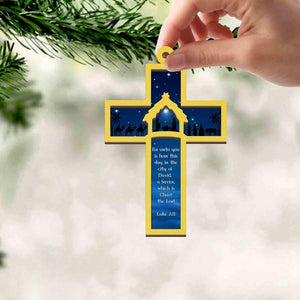 Nativity Cross Scripture Christmas Ornament, Nativity Scene Suncatcher, Religious Ornament Luke 2:11 Nativity Ornament, Church Group Gift