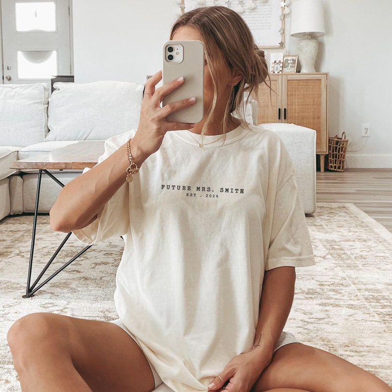 Engagement Gift for Her Future Mrs Personalized Shirt with EST Year, Custom Engaged Era Fiancee Shirt Gift for Future Bride