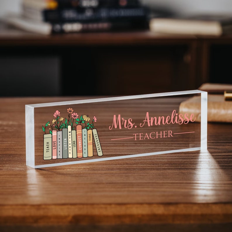 Personalized Teacher Name Sign, Back To School Gift For Teacher Custom Teacher Sign, Teacher Desk Name Plate Teacher Gift Personalized