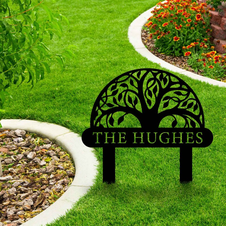 Custom Tree of Life Metal Garden Stake, Personalized Tree Name Sign, Garden Name Stake, Modern Home Gift,Home Address Sign,Nature Lover Gift