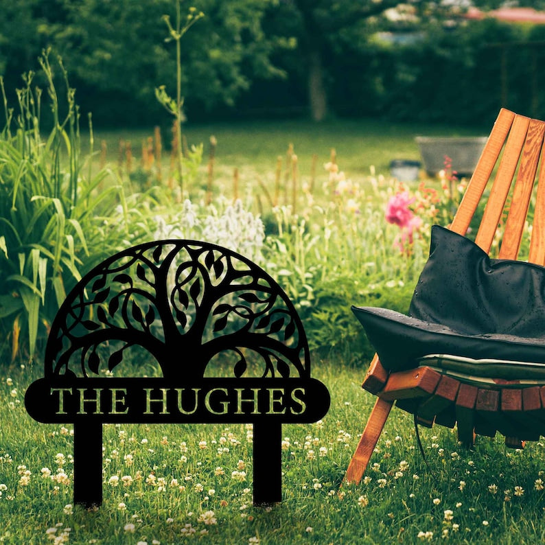 Custom Tree of Life Metal Garden Stake, Personalized Tree Name Sign, Garden Name Stake, Modern Home Gift,Home Address Sign,Nature Lover Gift