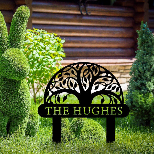 Custom Tree of Life Metal Garden Stake, Personalized Tree Name Sign, Garden Name Stake, Modern Home Gift,Home Address Sign,Nature Lover Gift