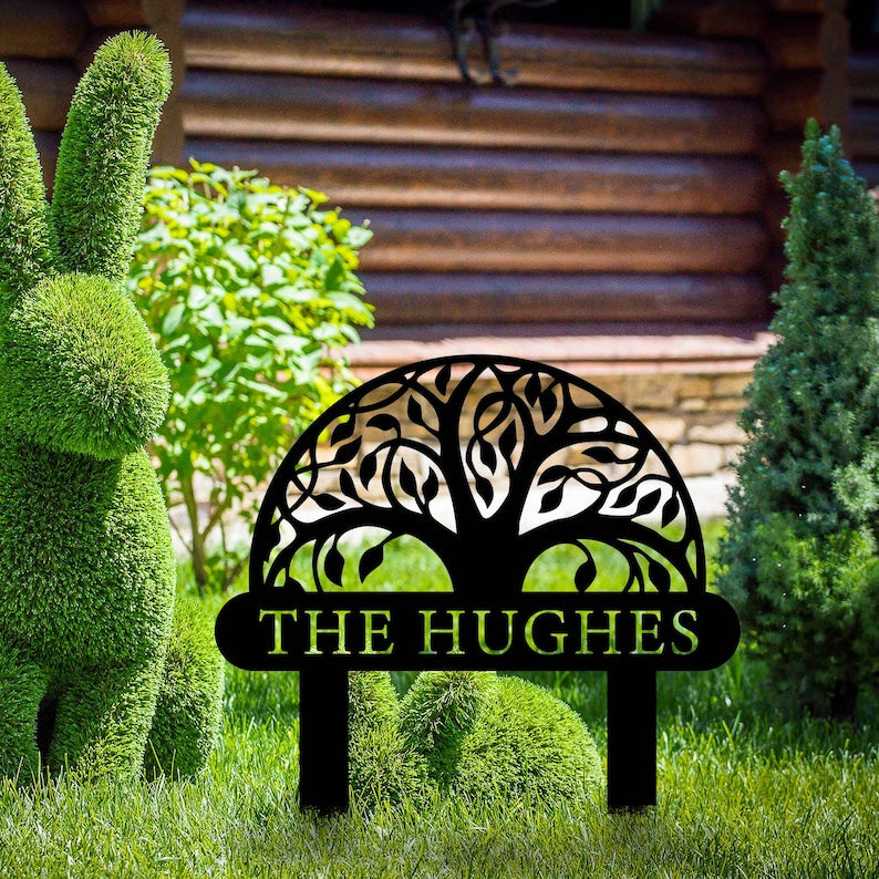 Custom Tree of Life Metal Garden Stake, Personalized Tree Name Sign, Garden Name Stake, Modern Home Gift,Home Address Sign,Nature Lover Gift