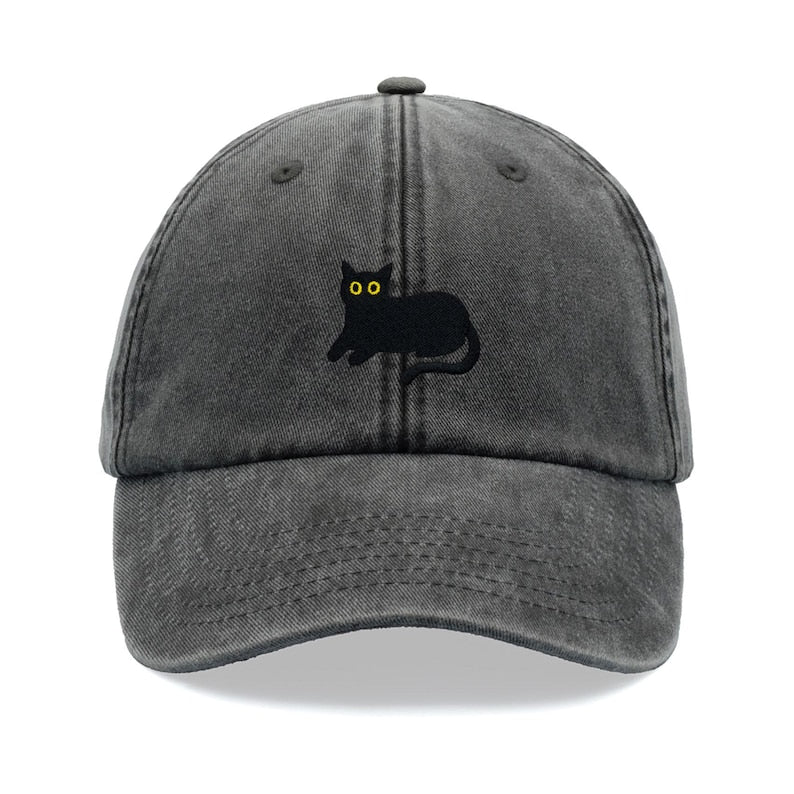 Black Cat Lying Down Baseball Cap Vintage Washed Cotton Unisex Dad Hat Adjustable Funny Faded Sports Sun Summer Holiday Funny Cat Lady Man il_794xN.6218301024_hgcs.jpg