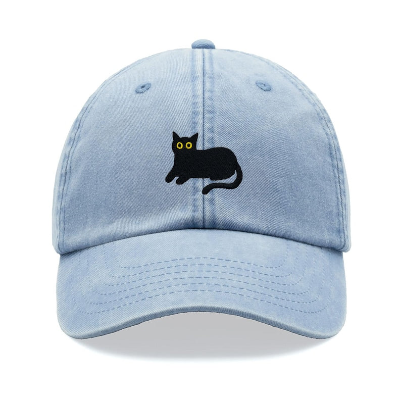 Black Cat Lying Down Baseball Cap Vintage Washed Cotton Unisex Dad Hat Adjustable Funny Faded Sports Sun Summer Holiday Funny Cat Lady Man il_794xN.6218301028_22rq.jpg