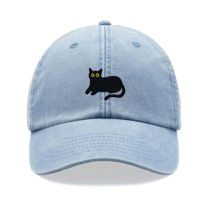Black Cat Lying Down Baseball Cap Vintage Washed Cotton Unisex Dad Hat Adjustable Funny Faded Sports Sun Summer Holiday Funny Cat Lady Man il_794xN.6218301028_22rq.jpg