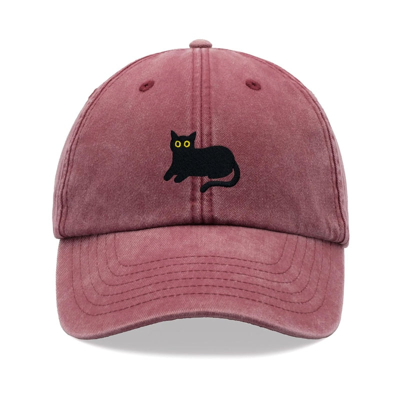 Black Cat Lying Down Baseball Cap Vintage Washed Cotton Unisex Dad Hat Adjustable Funny Faded Sports Sun Summer Holiday Funny Cat Lady Man il_794xN.6218301056_gax9.jpg