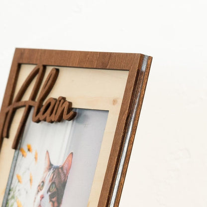 Custom Cat Frame,Cat Memorial Gift,Cat Name Photo Frame,Dog Picture Frame, Pet Memorial, Dog Lover, Cat Lover, Wooden Cat Photo Frame