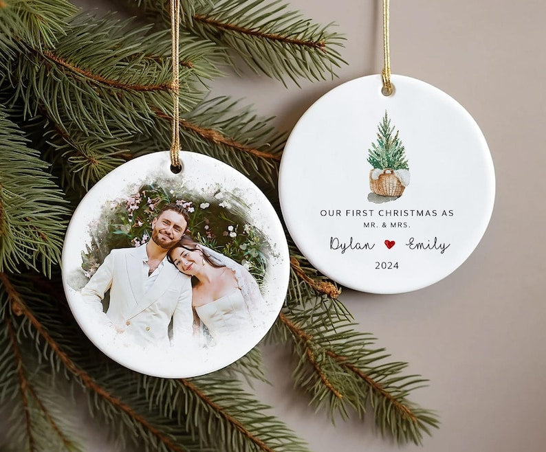 Custom Married Ornament,Personalized Wedding Gift,Anniversary Newlywed Gift,Our First Christmas As Mr & Mrs,First Christmas Married Ornament