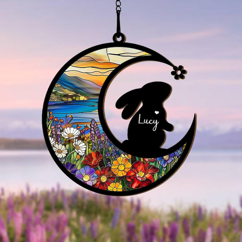 Personalised Rabbit Memorial Suncatcher, Custom Bunny Memorial Gift, Rabbit Windows Hanging, Pet Memorial Suncatcher, Bunny Remembrance Gift