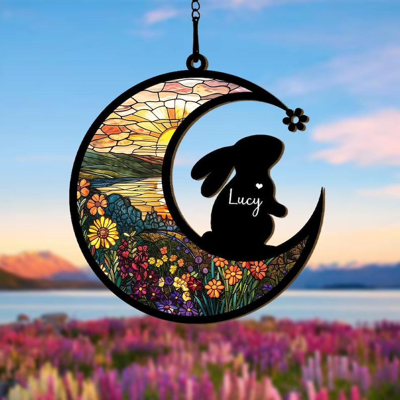 Personalised Rabbit Memorial Suncatcher, Custom Bunny Memorial Gift, Rabbit Windows Hanging, Pet Memorial Suncatcher, Bunny Remembrance Gift