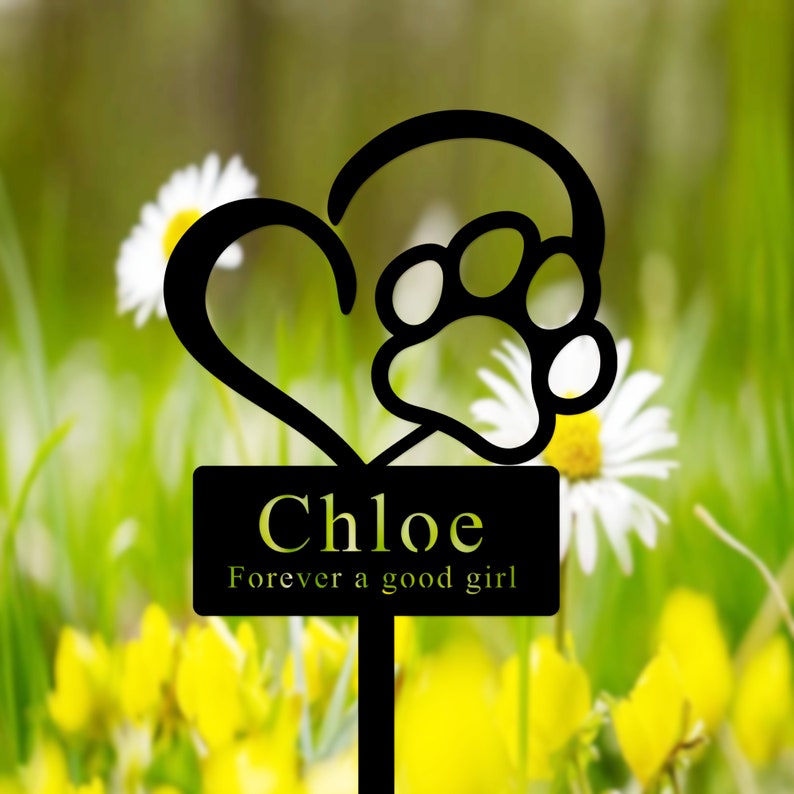 Custom Pet Memorial Stake with Heart and Paw, Dog Memorial Garden Stake, Personalized Pet Grave Marker, Cemetery Stake, Dog Name Yard Stake