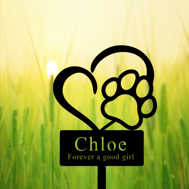 Custom Pet Memorial Stake with Heart and Paw, Dog Memorial Garden Stake, Personalized Pet Grave Marker, Cemetery Stake, Dog Name Yard Stake
